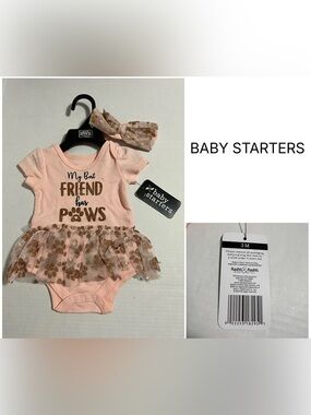 BABY STARTERS - 3M - NWT - 2PC - INFANT GIRLS TUTU ONESIE AND HEADBAND SET